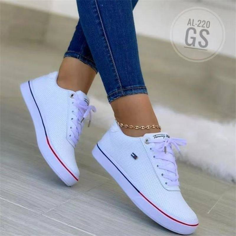 Scarpe casual da donna in pelle con lacci, scarpe da ginnastica da donna con suola spessa, decorazioni in metallo, scarpe piatte traspiranti da donna_voghion.com
