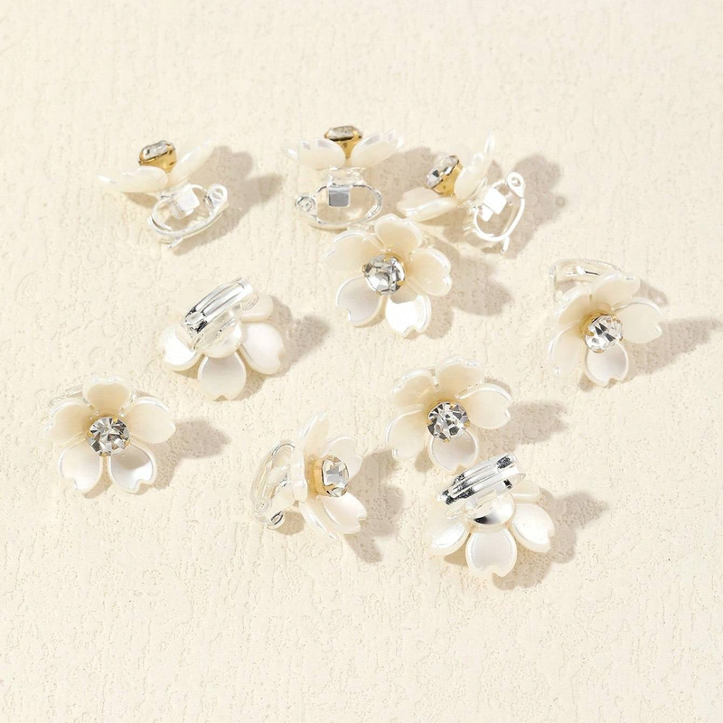 10-teiliges europäisches und amerikanisches Bestseller-Zubehör für DIY-Perücken und Dreadlocks, weiße Haarspangen und -ringe in Blumenform mit Strasssteinen_voghion.com