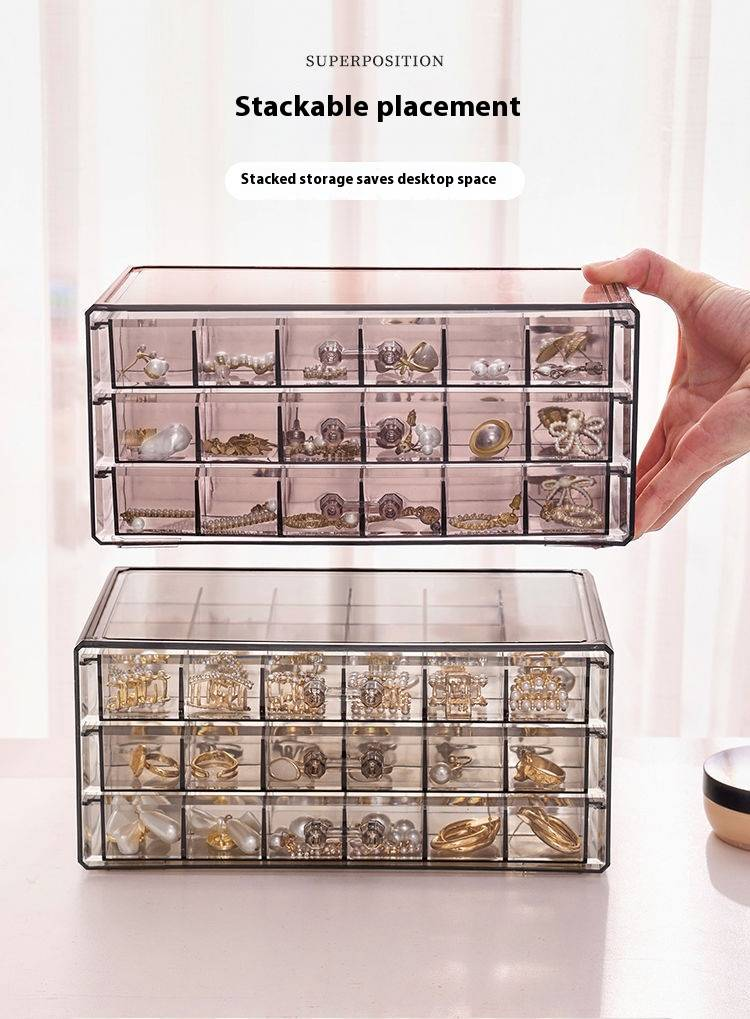 3-Tier Luxury Jewelry Organizer With 72 Compartments - Clear/Translucent PS Storage Box (Dustproof, Moisture-Resistant, Stackable)_voghion.com