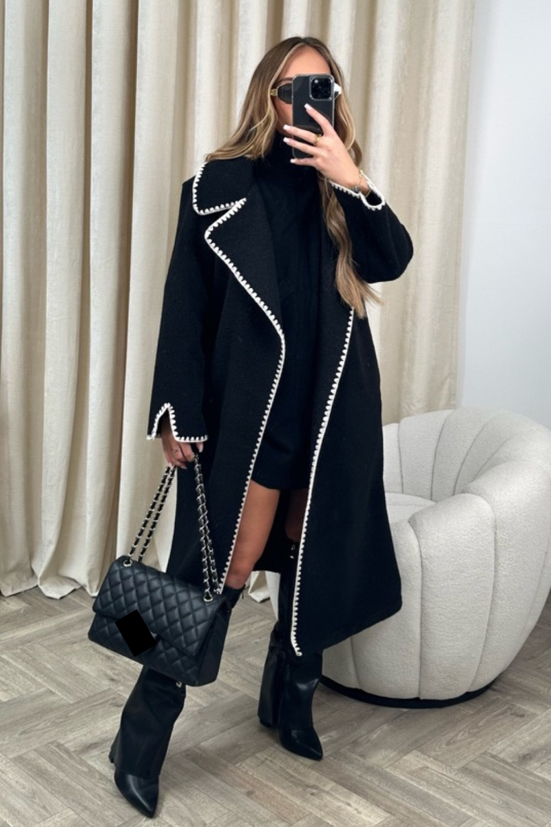 Elegante geborduurde jas van wolmix voor dames - Losse trenchcoat met lange mouwen en kantdetails, herfst-wintermode voor bovenkleding_voghion.com
