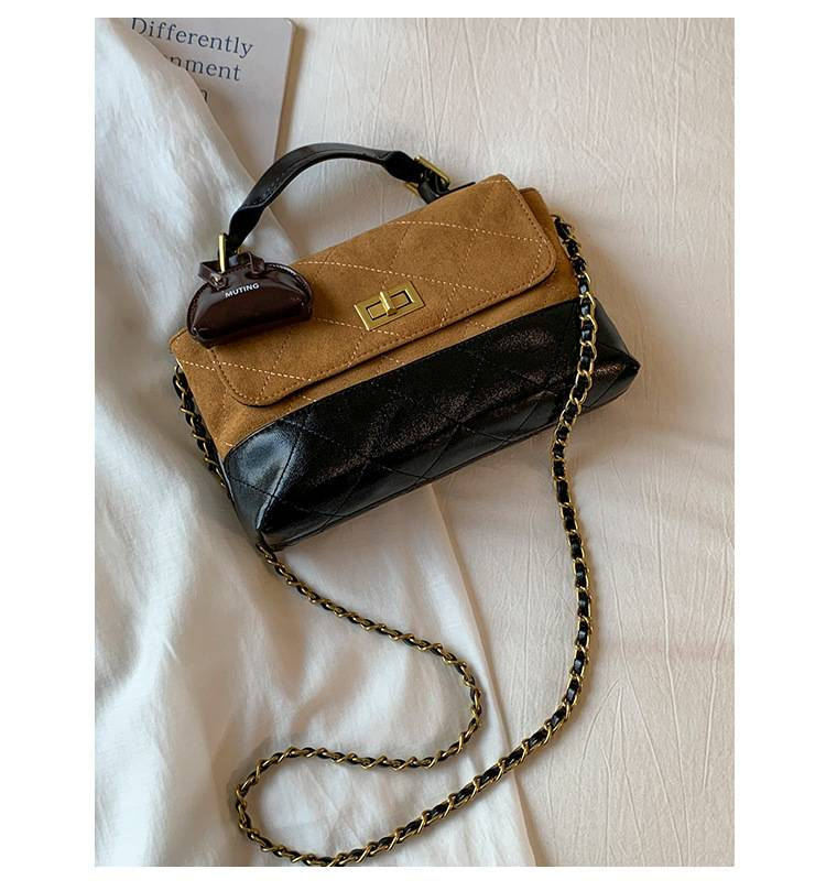 Small Square Bag Fashion Bags Color-blocking Vintage Frosted Popular Diamond Pattern Chain Single-shoulder Messenger Bag With Cross-body Strap._voghion.com