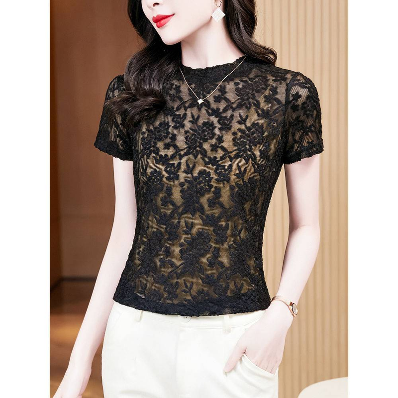 220Lace Short-sleeved T-shirt - Stylish And Form-fitting Summer Blouse With A Fashionable Base Layer For Women_voghion.com
