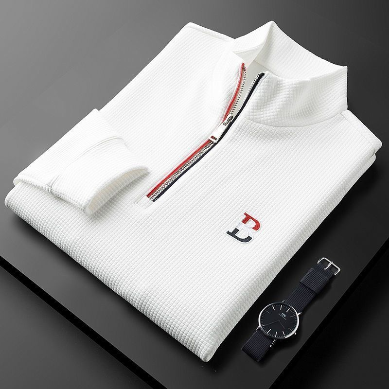 Ropa para hombre, primavera y otoño 2024, nueva sudadera informal con cuello alto y cremallera bordada con diseño de gofres_voghion.com