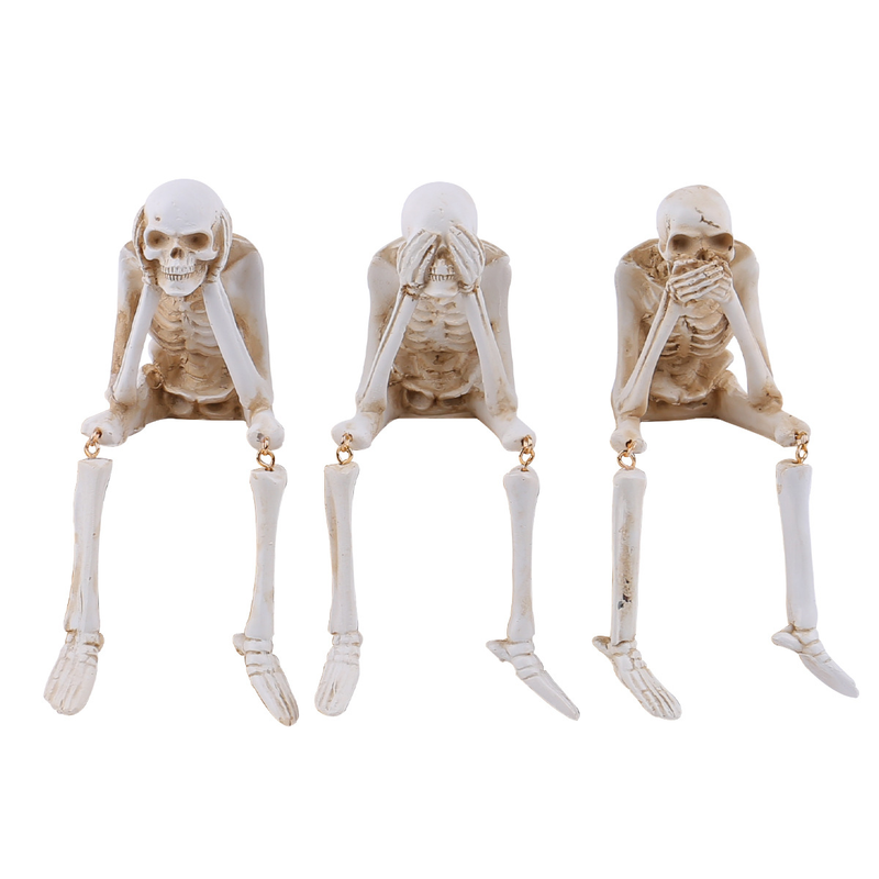 Halloween Skeleton Resin Ornaments Ghost Festival Atmosphere Do Not Listen, Watch, Do Not Talk About Skeleton Craft Decorations_voghion.com