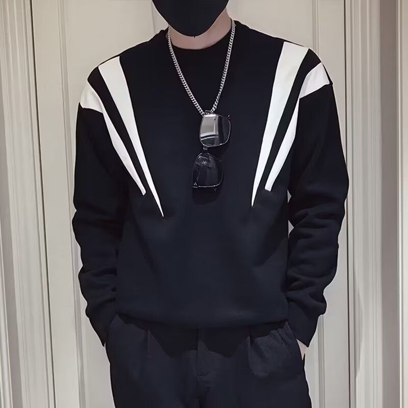 Moletom com capuz de lã macia - Moletom unissex grande e aconchegante com gola alta e bolsos inclinados, caimento solto moderno para uso casual de inverno (preto/branco)_voghion.com