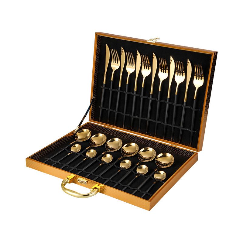 Steakmesser, Gabel und Löffel im Western-Stil aus Edelstahl, 24-teiliges Set in Geschenkbox, Küchengeschirr als Festivalgeschenk_voghion.com