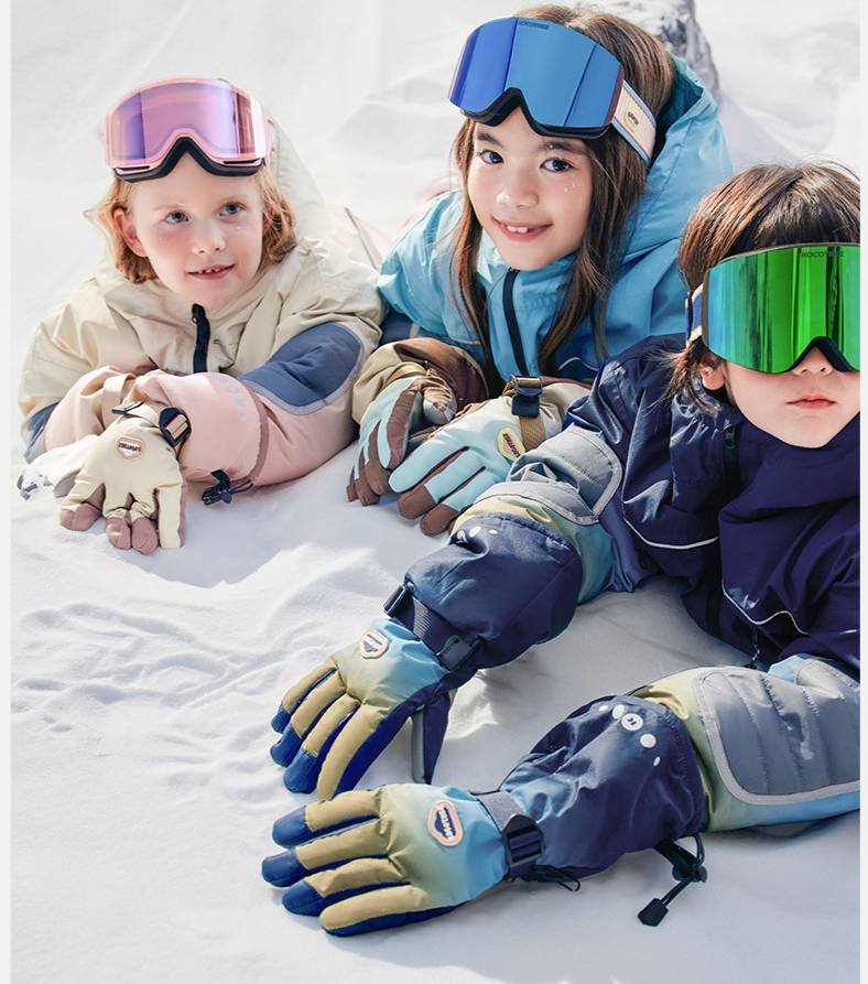 Gants d'hiver imperméables et chauds pour enfants (garçons et filles) - Moufles de ski imperméables pour les 3-12 ans (bleu foncé, rose coucher de soleil)_voghion.com