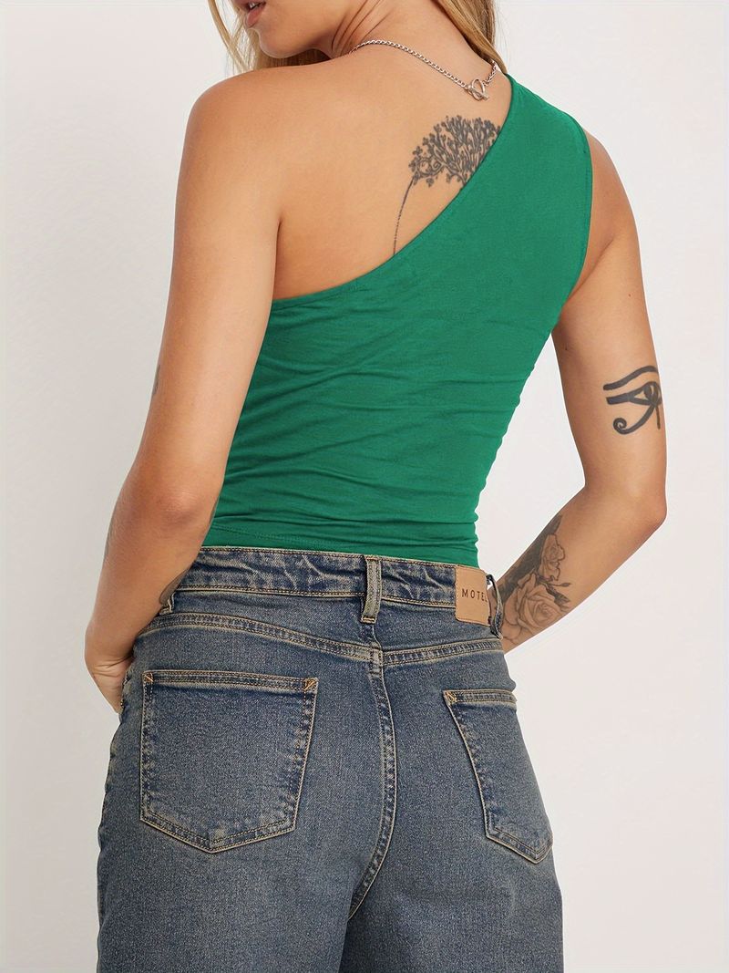 Women's Clothing Sexy Spice Girl women's single shoulder halter vest tight-fitting top knitted pure_voghion.com