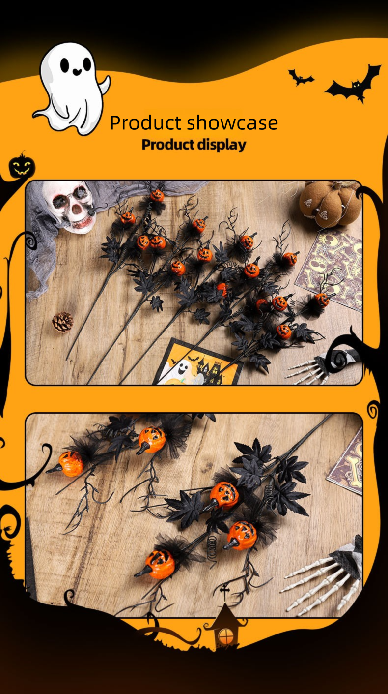 New Halloween Decorations Black Horror Pumpkin Stemmed Bouquet Ghost Festival Home Party Ornaments_voghion.com