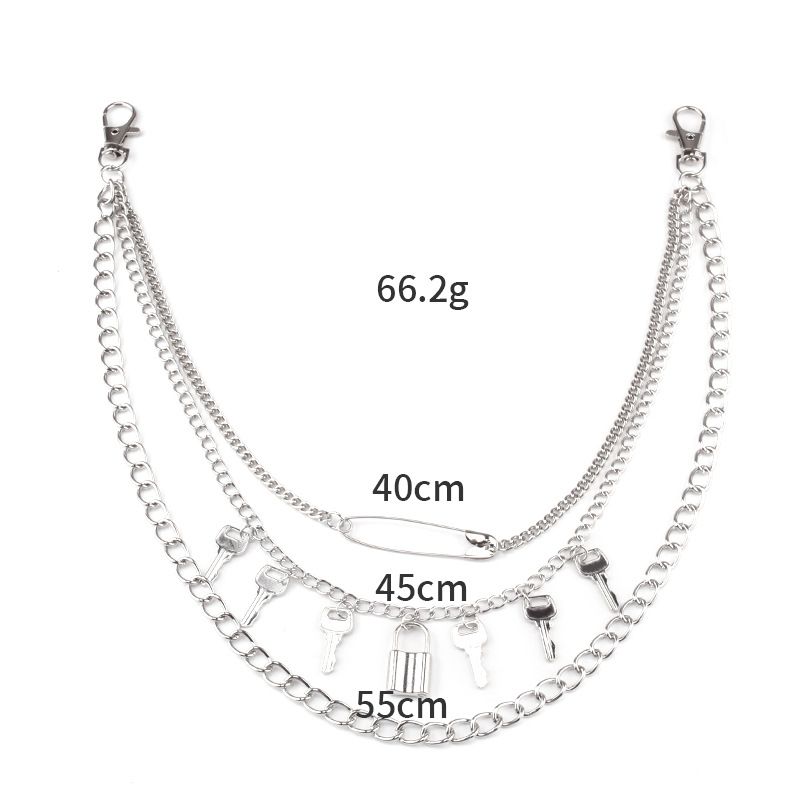 Mücevher Metal Anahtar Kolye Çok Katmanlı Bel Punk Tarzı Trend Kilit Şekilli Pantolon Zincir Dekorasyonu_voghion.com