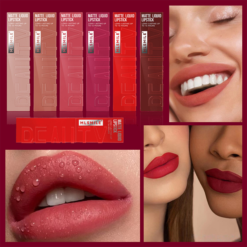 6-Faarf Velvet Matte Lip Gloss, Non Stick To Cup Lip Gloss, Matt, waasserdicht, laang dauerhaft, an net einfach ze verschwannen Lipstick_voghion.com