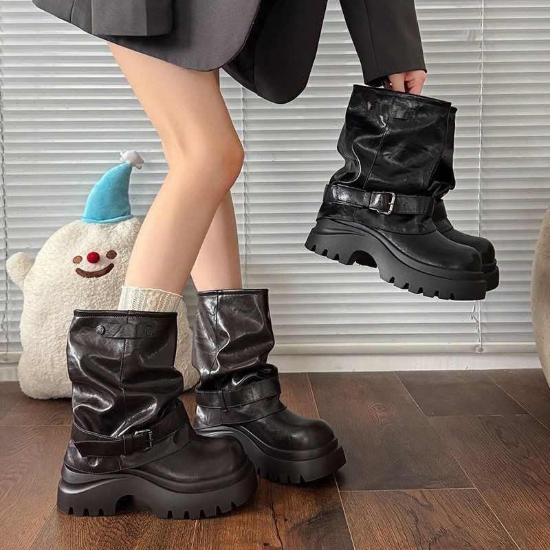 Höher werdende Jeans Pile 2025 Short Western Slim Martin Dicke Sohle Sommer Herbst Neue Stiefel für Frauen_voghion.com