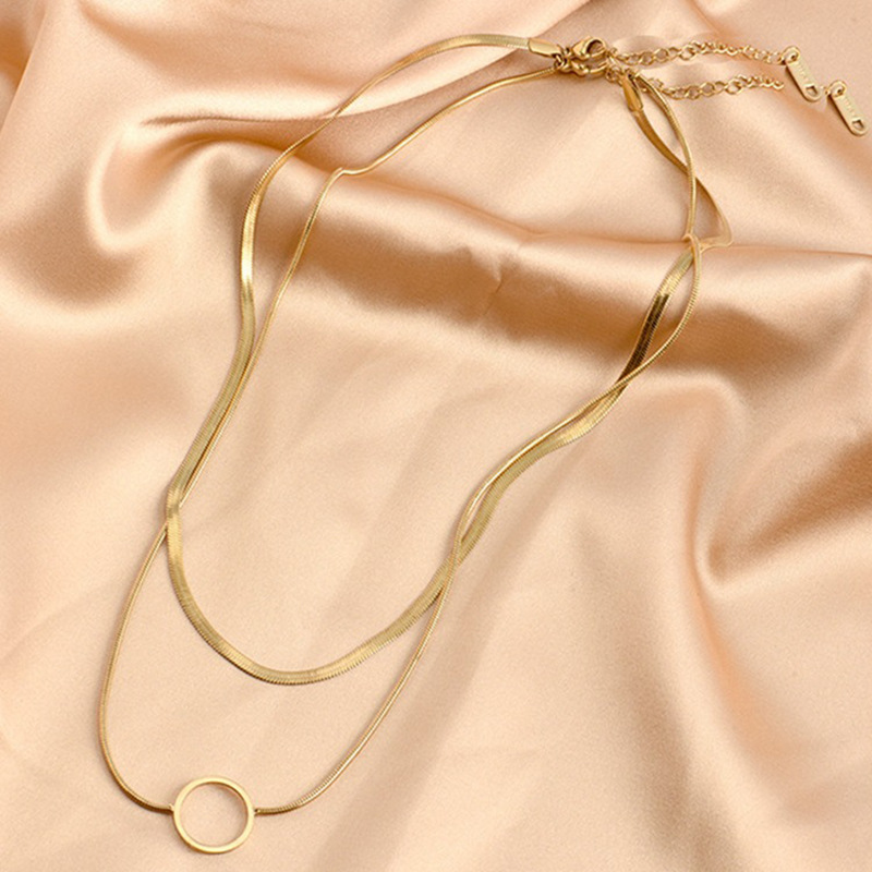 European and American cross-border fashion niche creative high-end double-layer snake chain hollow titanium steel circle pendant accessories necklace_voghion.com