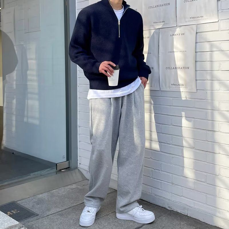 Men's Clothing Autumn Half Zip Cardigan Sweater Men Style Trend Handsome Versatile Stand Collar Knitted Sweater Top Turtleneck Jacket_voghion.com