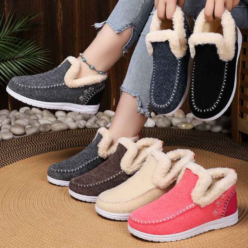Inverno con fodera in pile, scarpe in cotone spesso per donna, stivali da neve caldi e resistenti al freddo, stivali corti alla moda slip-on_voghion.com