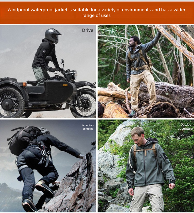 Outdoor Shark Skin Soft Shell Set For Men, Spring, Autumn, Winter, Military Style, Windproof, Breathable, Fleece-Lined,_voghion.com