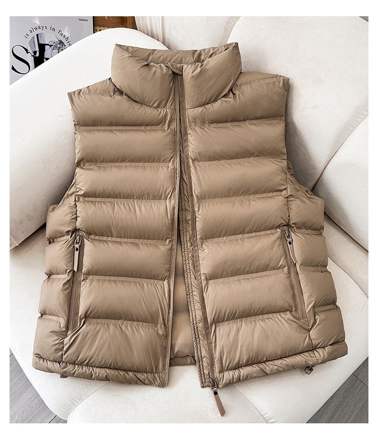 Leichte, gesteppte Pufferweste für Damen mit Stehkragen, lässige, ärmellose Slim-Fit-Jacke für das ganzjährige Layering_voghion.com