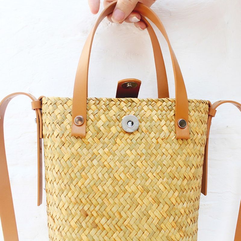 Straw - Woven Hand - Knitted Cross - Body Bag, A Niche And Versatile Shoulder - Carried Coin Purse, Raffia Mobile Phone Bag For Beach Vacations, Women_voghion.com