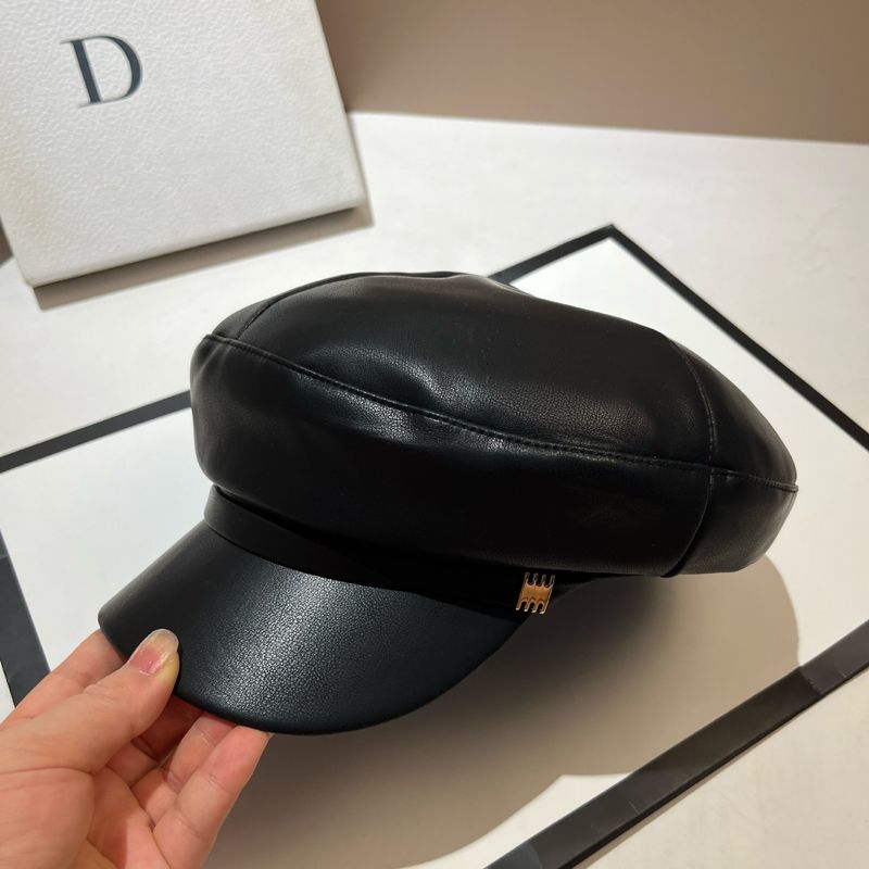 British PU leather black octagonal women's big head circumference, face recognition, tabloid children's hat, Korean_voghion.com