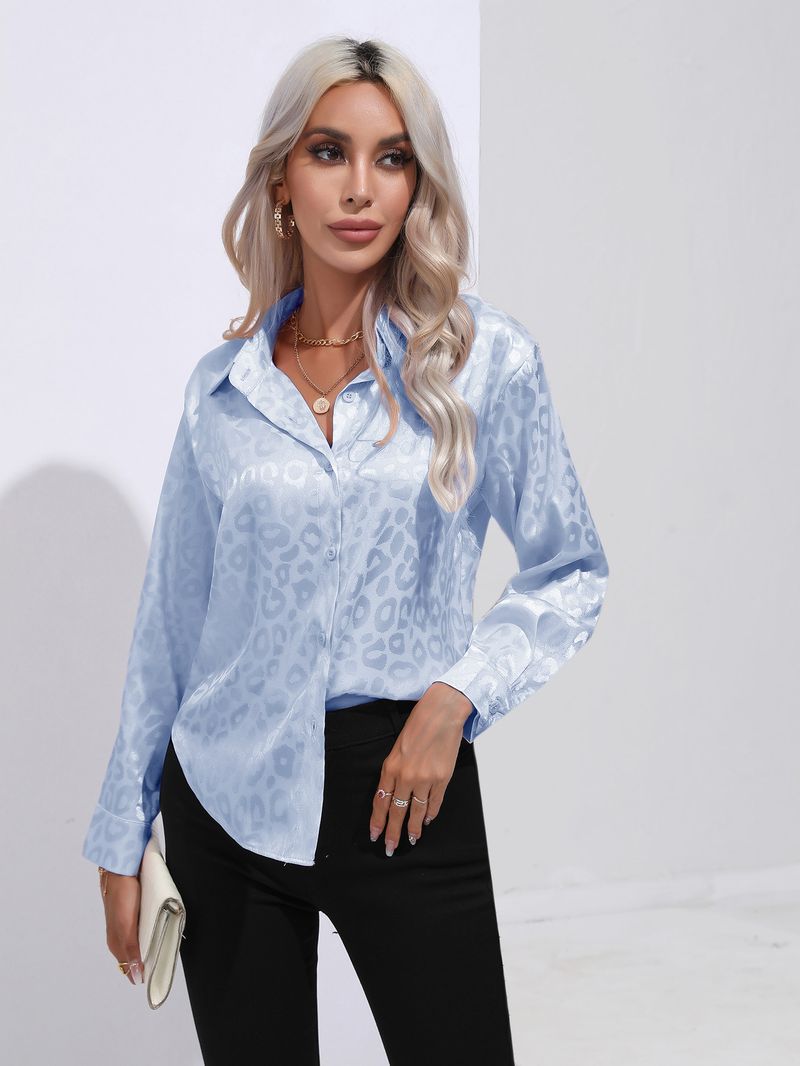 Camicia Ding a colori con stampa leopardata da donna. Camicia da donna a maniche lunghe in raso di seta imitazione_voghion.com