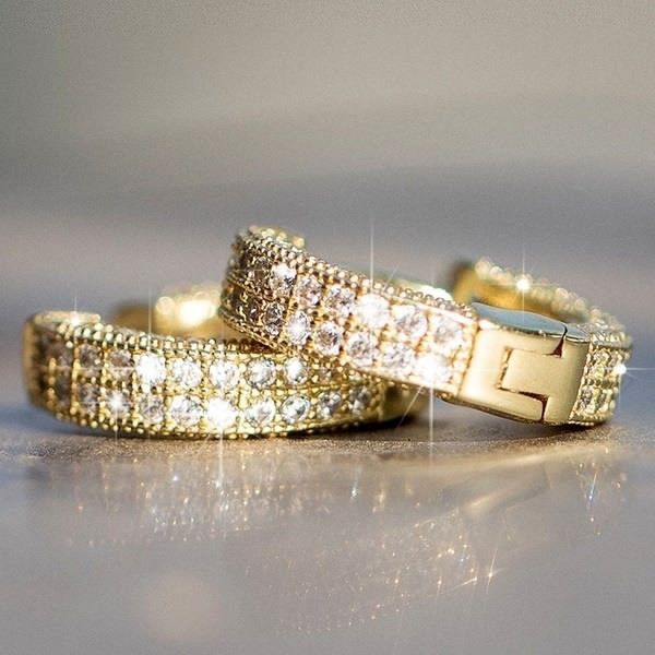Orecchini a cerchio con zirconi cubici lucidi Huajie per uomo e donna, accessori eleganti per feste e moda quotidiana_voghion.com