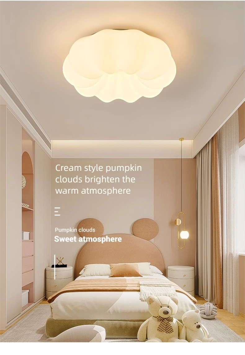 Internet-Berühmtheit Kürbis Decke LED Lampe Creme Stil Master Schlafzimmer Runde Einfache Kindergarten Kinderzimmer Licht_voghion.com