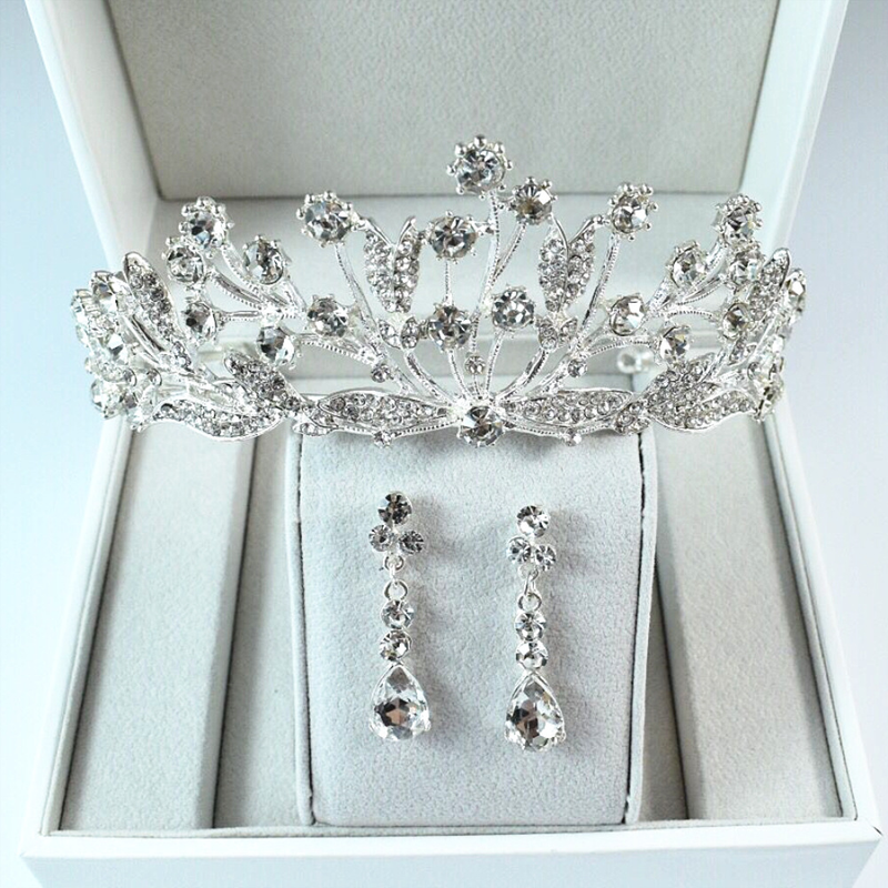 HG0131 Nuovi orecchini a corona da sposa Set fascia con diamanti Accessori per corona di compleanno fatti a mano con diadema di cristallo_voghion.com