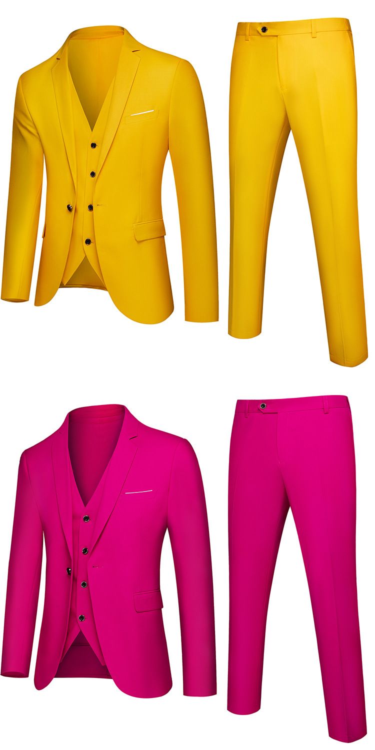 Men's business casual wedding groom's dress, vest, suit, solid color three piece set_voghion.com