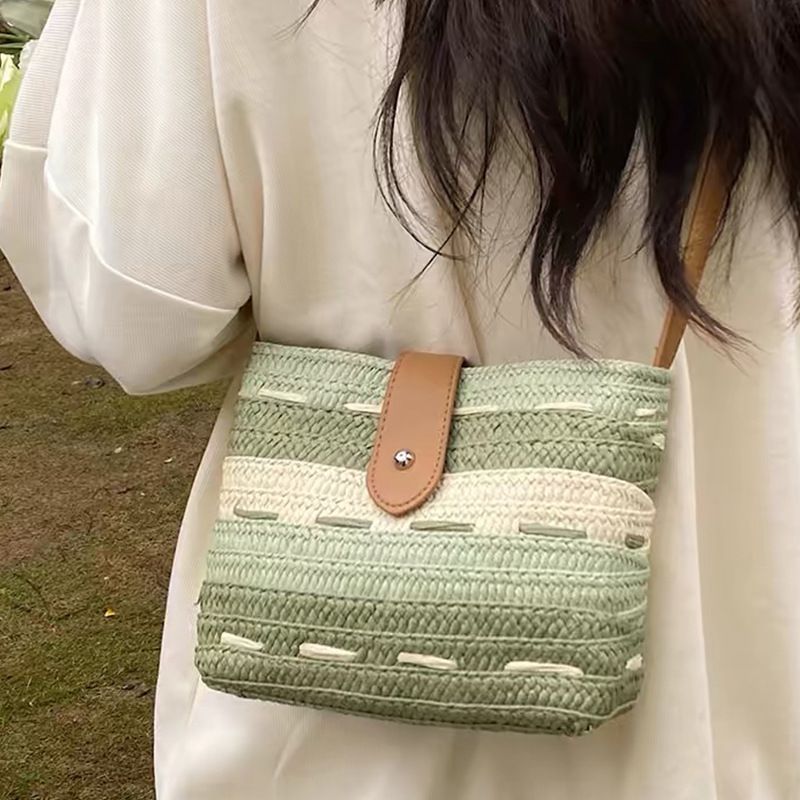New Summer Versatile, Simple And Fashionable Paper Braid Single Shoulder Crossbody Gradually Changing Color Woven Casual_voghion.com