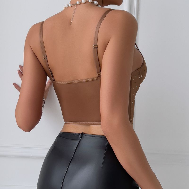 Women's Sexy Clubwear Sequin Bustier Top - Boned Underwire Push Up Crop Top With Sheer Mesh Bodycon Glitter Party Vest For Women_voghion.com