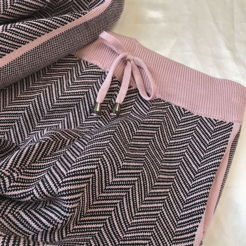 Dammemodesch Stand-up Kraang Reißverschluss Stricktop Hosen zwee Sets_voghion.com