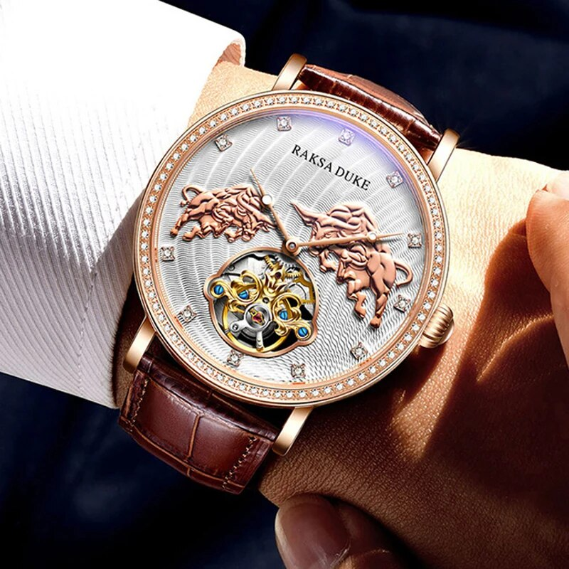 3D Cow Pattern es For Men Luxury Classic Automatic Mechanical Clock Tourbillon Sport Waterproof Wrist_voghion.com