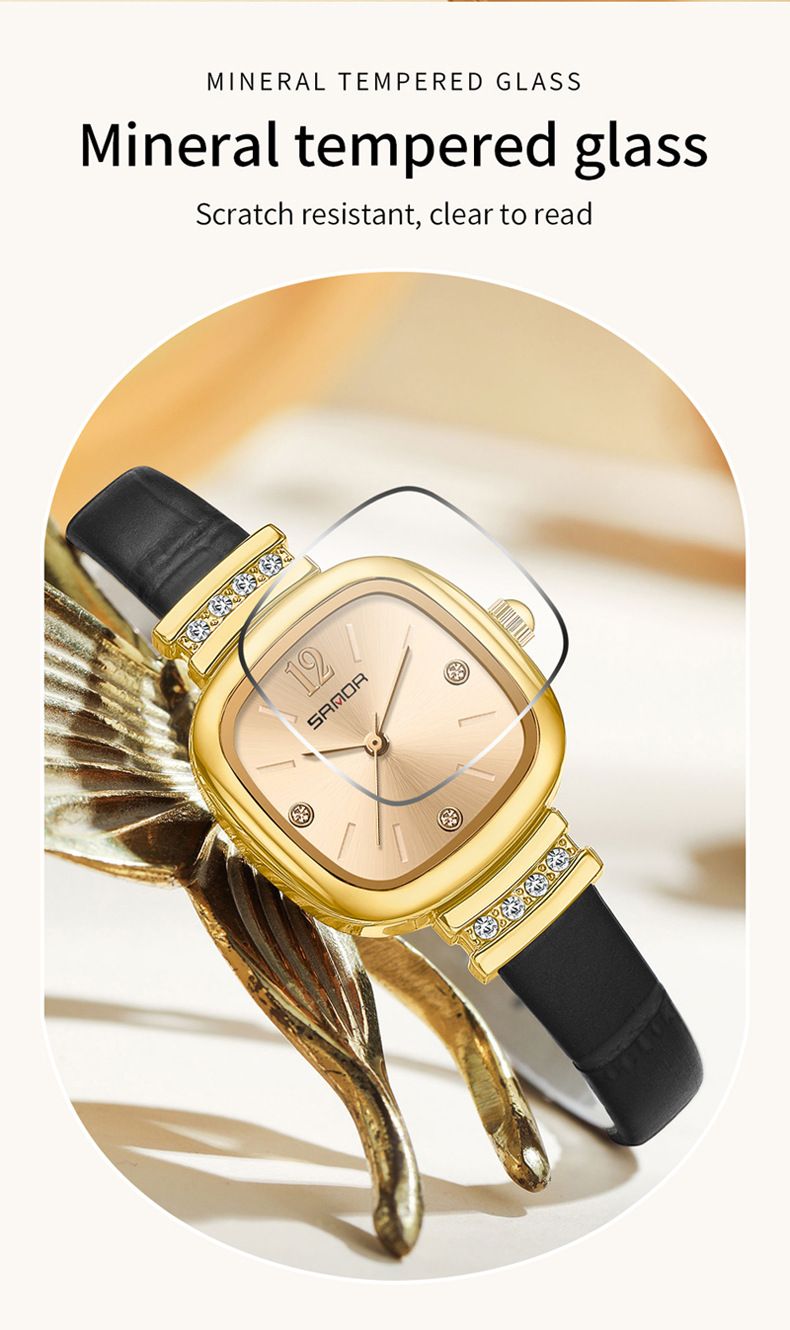 Orologio da donna al quarzo con diamanti, elegante e quadrato: sottile, resistente all'acqua e versatile, per abbigliamento casual e formale. Orologio alla moda, stile casual e versatile._voghion.com