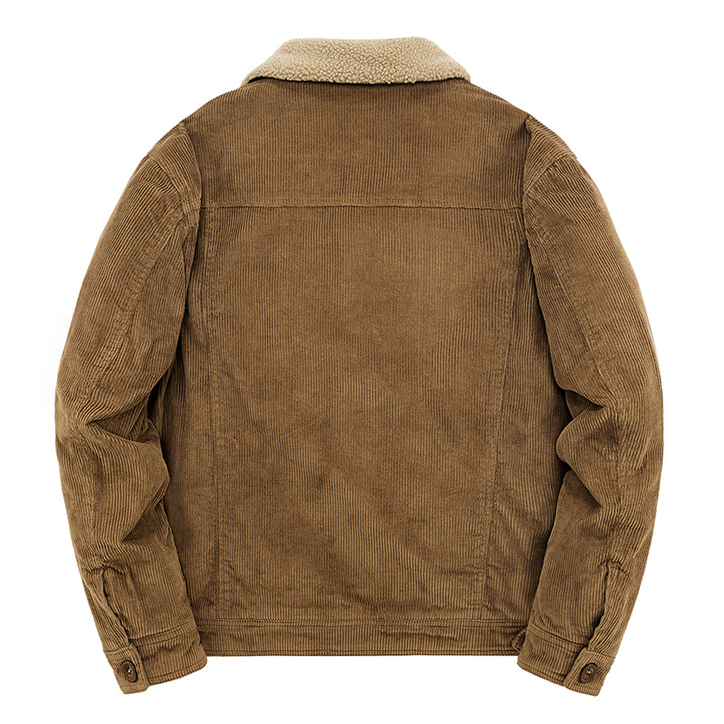 Winter corduroy revers korte en dikke herenjas van puur katoen, groot pluche_voghion.com