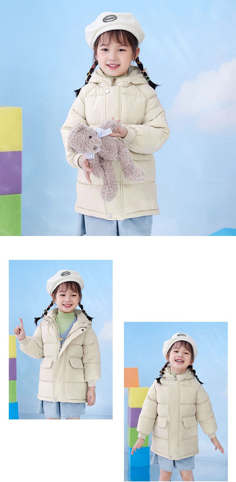 Giacca unisex in cotone di media lunghezza per bambini, con cappuccio e spessa (nero/bianco sporco/rosa/blu denim/bordeaux, 90-140 cm)_voghion.com