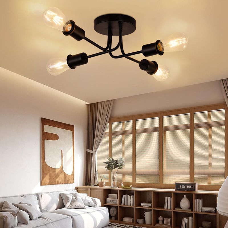 Glitzerlife Deckenleuchte Vintage Deckenlampe Schwarz - Retro 4 Flammig Wohnzimmerlampe Industrial E27 Für Wohnzimmer Schlafzimmer Esszimmer Rustikaler Stil_voghion.com