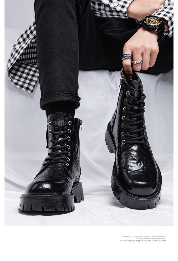 Men's Shoes 2025 Winter New Mid Length Workwear British Style Leather Boots Men's Plus Velvet Warm Cotton Boots_voghion.com