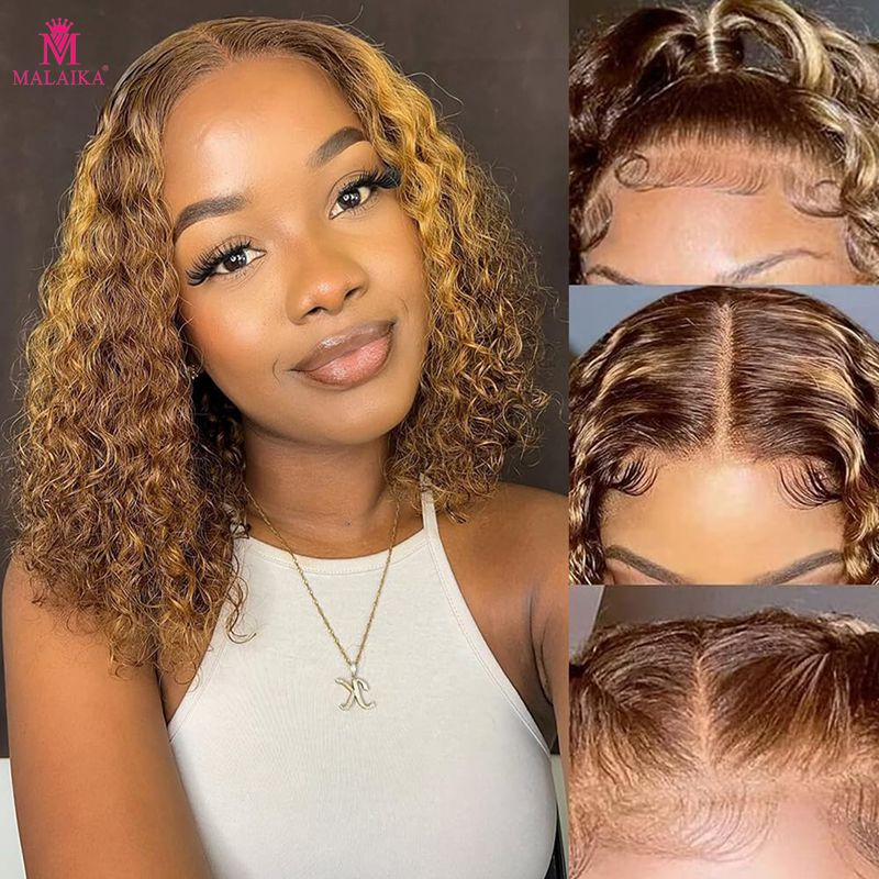 13x4 Kanten Voorkant Pruik Blond Gekruld Pruik Echt haar Ombre Hoogtepunt 4/27 Kanten Voorkant Pruiken van echt haar Voorgeplukt Diep Krullend Golf met babyhaar Diepe Golf_voghion.com