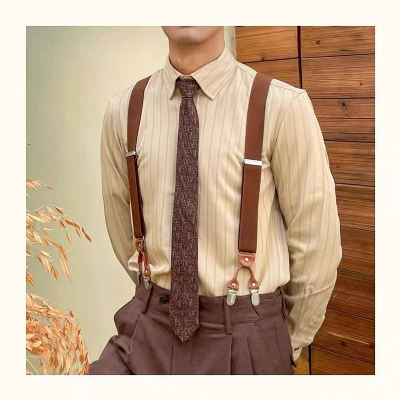 Bretelle vintage da gentiluomo, bretelle britanniche a sei clip, bretelle elastiche regolabili a forma di Y, bretelle da uomo elastiche antiscivolo per pantaloni da abito_voghion.com