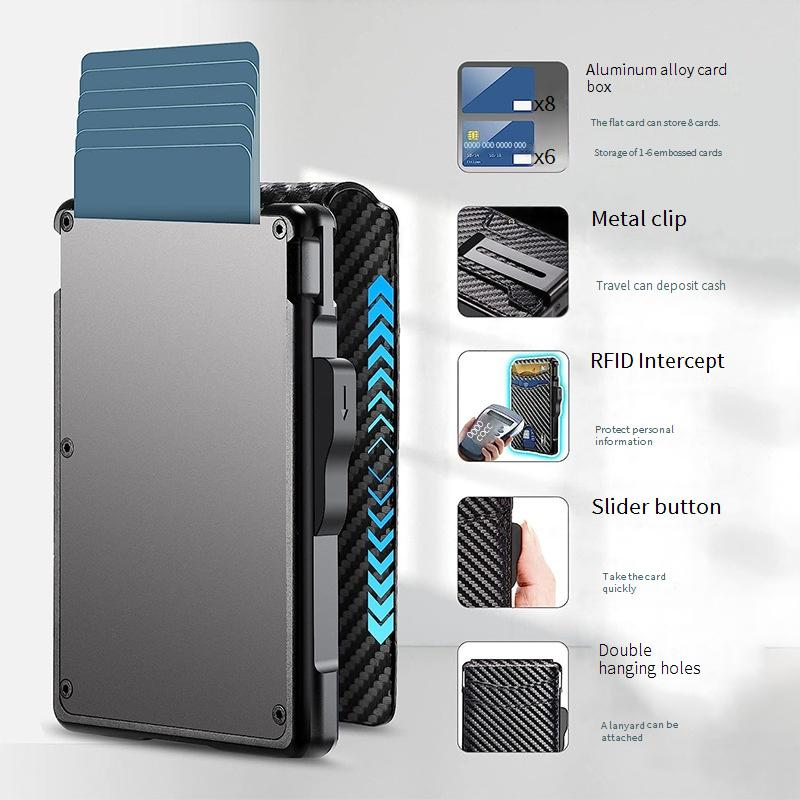 Porta carte Porta carte automatico Rfid Portafoglio in metallo Uomo Premium Sense Porta carte pieghevole in pelle e fibra di carbonio_voghion.com