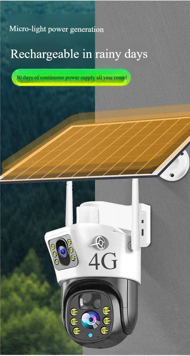 Caméra de sécurité solaire V380 - Double objectif, Wi-Fi/4G HD, étanche, surveillance à distance intelligente pour la maison et l'extérieur_voghion.com