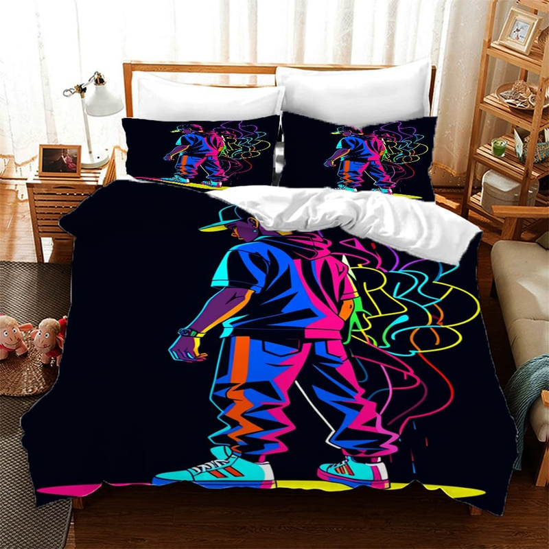 Set di biancheria da letto con stampa graffiti hip-hop, copripiumino singolo, set di biancheria da letto morbida con 2 federe per bambini, ragazzi, ragazze, adolescenti, uomini_voghion.com