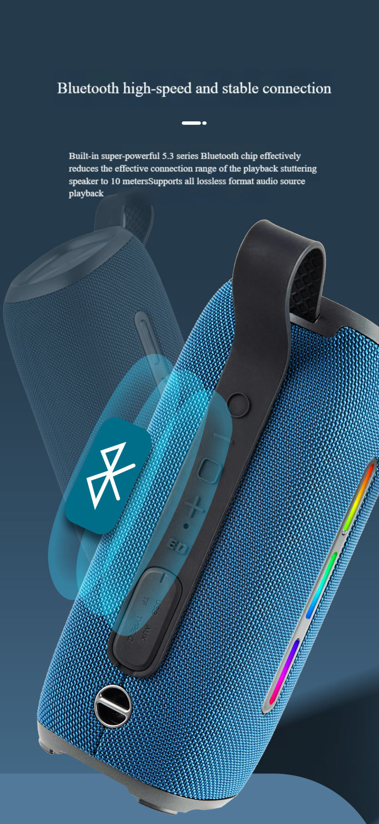 30W Yüksek Güçlü Su Geçirmez Bluetooth Hoparlör - RGB Işık, Omuz Askısı ve Açık Hava Bas Güçlendirme_voghion.com
