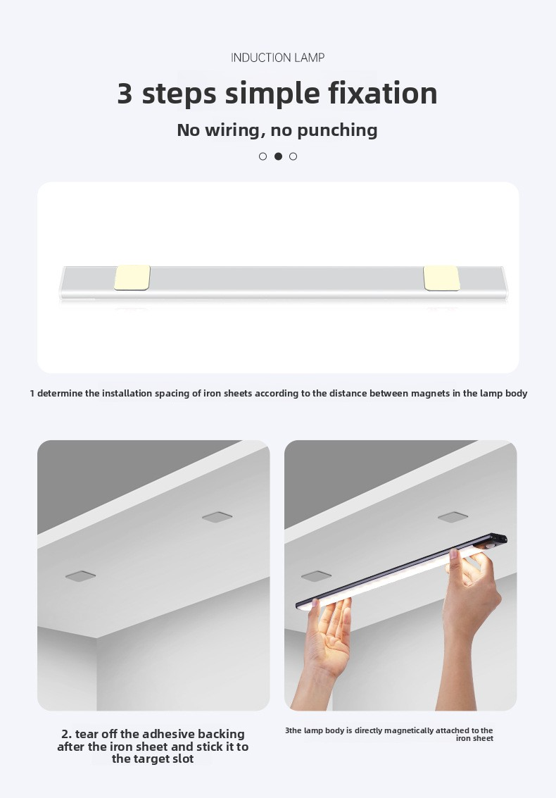 Luce LED ultrasottile con sensore di movimento intelligente - Striscia magnetica e adesiva per armadi e cantine (ricaricabile, 3 modalità di illuminazione)_voghion.com