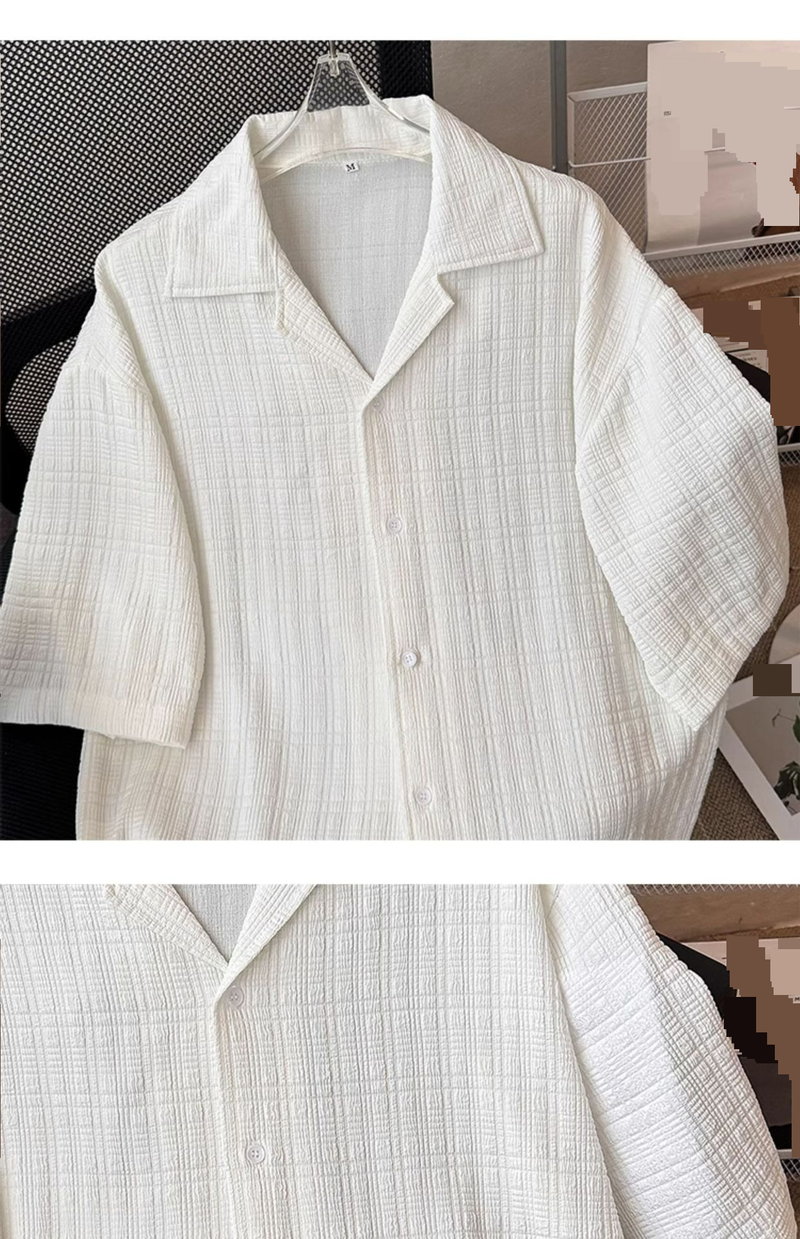Camicia a maniche corte a quadri sottili estivi da uomo, casual, alla moda, versatile e versatile._voghion.com