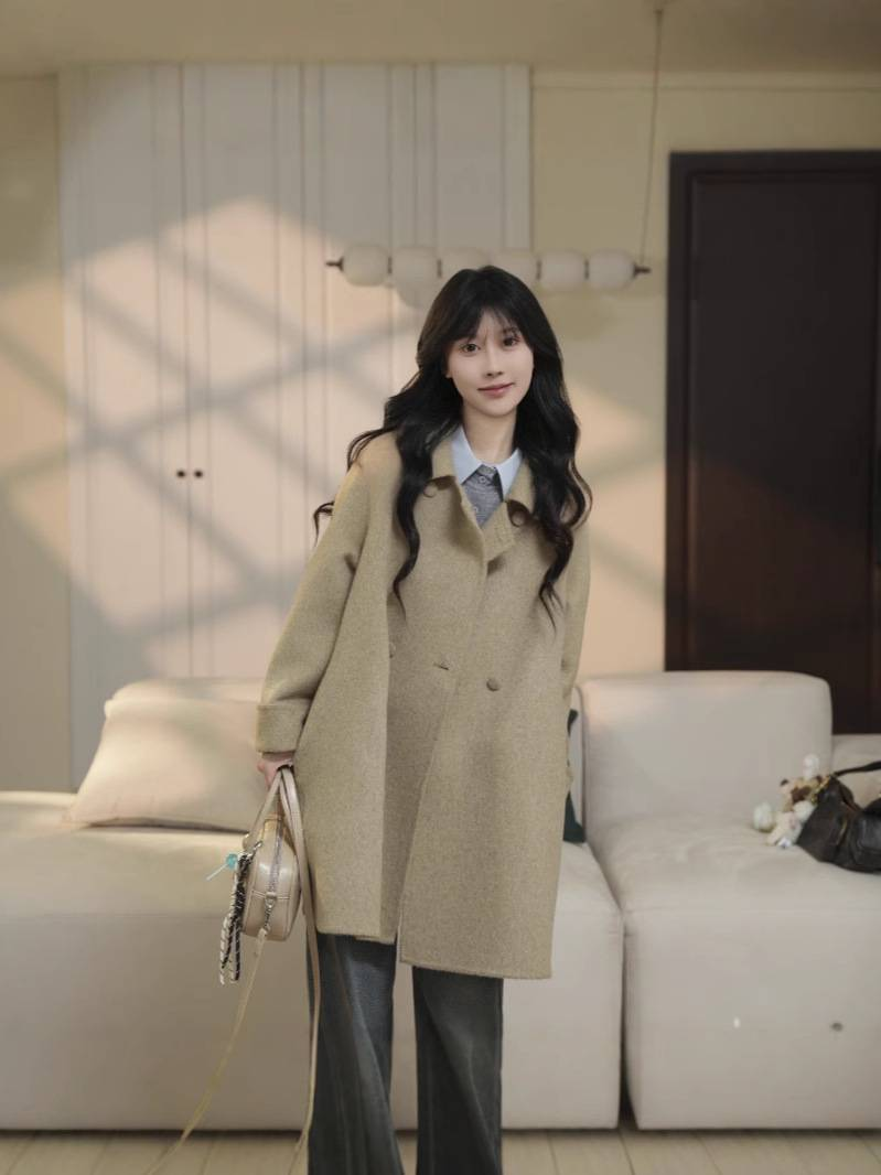 X0041Sophisticated Black Double-sided Wool Coat For Women With A Hepburn-style Look, Suitable For Petite Figures._voghion.com