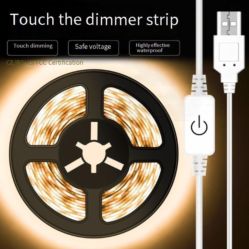 Striscia LED con sensore touch USB, 5 V a bassa tensione 2835 SMD, luce notturna flessibile per armadi, camera da letto, bianco caldo/bianco freddo, certificata CE._voghion.com