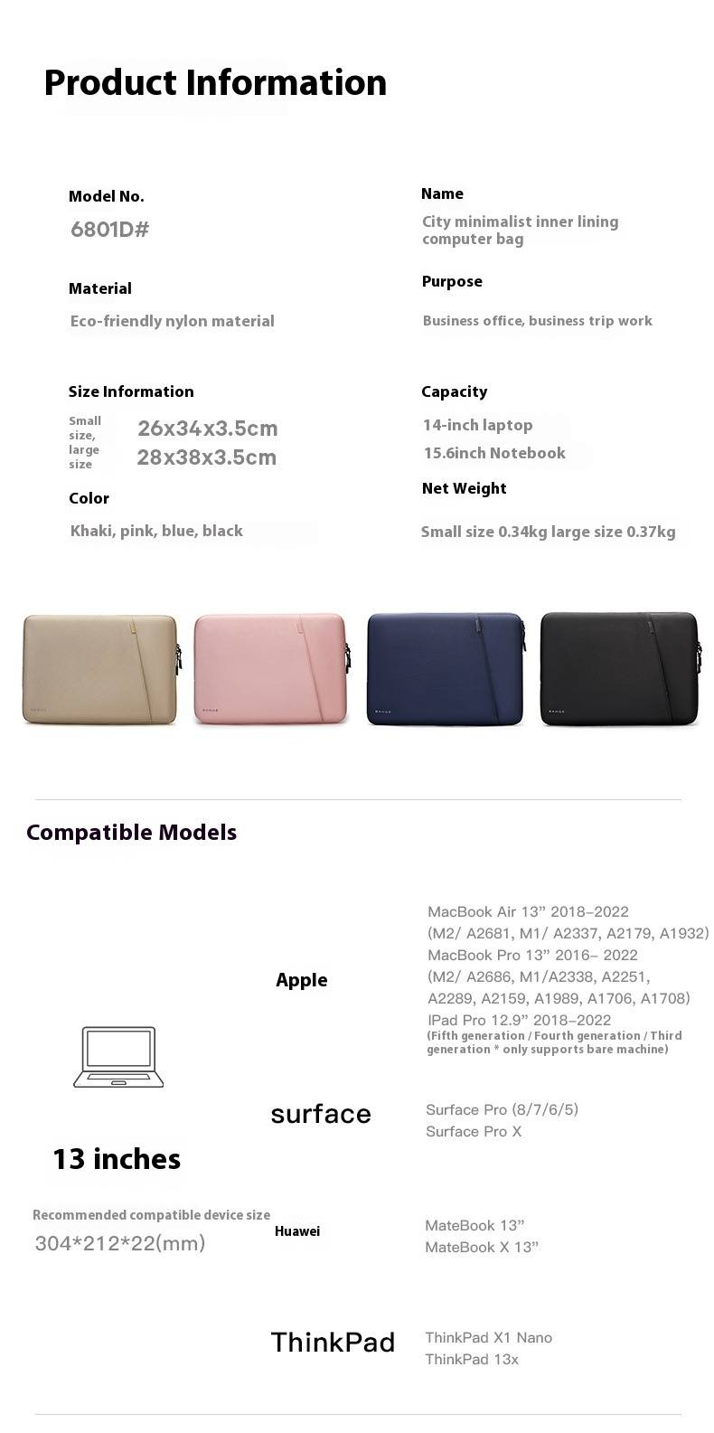 Slim Laptop Sleeve For 14 Inch & 13.3 Inch MacBook M3 - Ultra Lightweight Protective Case With Soft Lining, Stylish & Durable_voghion.com