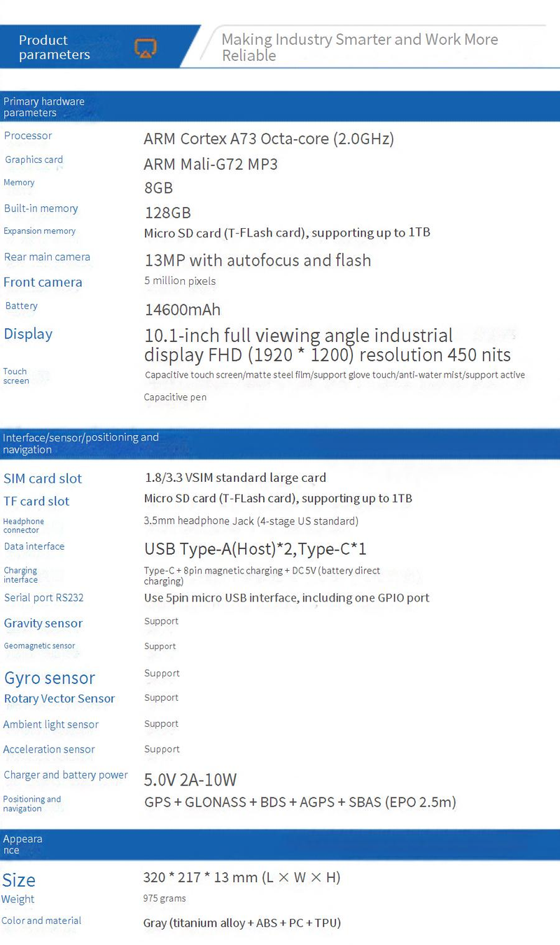 HUGEROCK B102 Ultra-Slim 10.1" Biometric Tablet With Fingerprint Scanner, NFC, 8GB RAM, 128GB Storage, 500nits Brightness, Dual Camera, Android OS_voghion.com