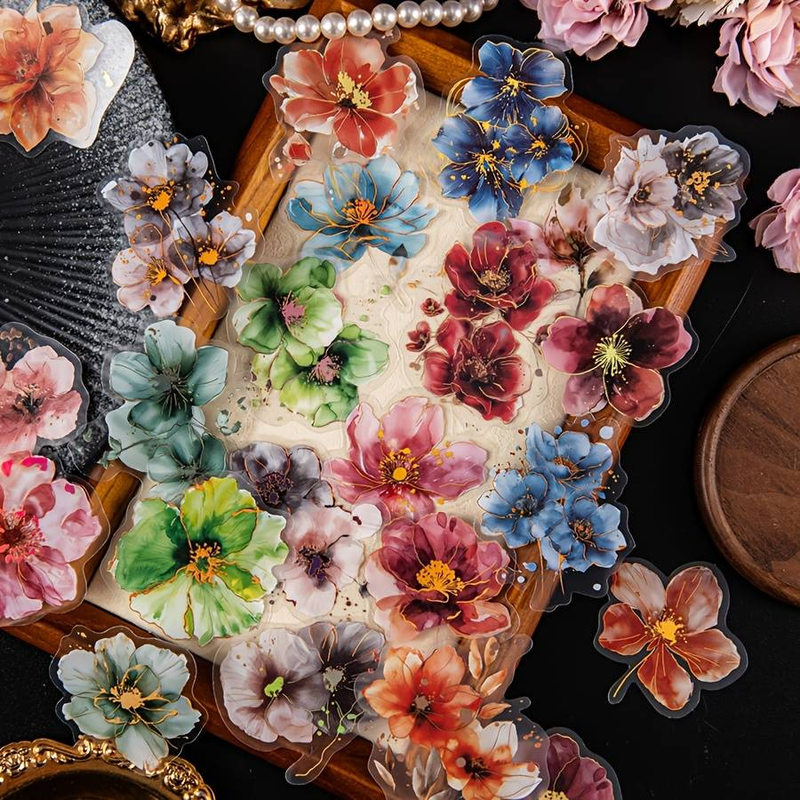 20pcs/pack Retro Flowers Gorgeous Flower Message Material DIY Decoration Collage Base Scrapbook PET Stickers_voghion.com